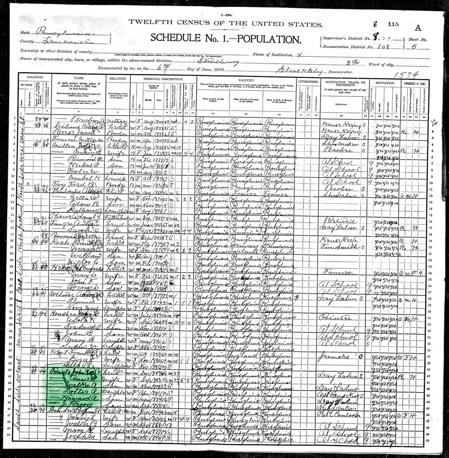 Census Barto - 1900 United States Federal Census