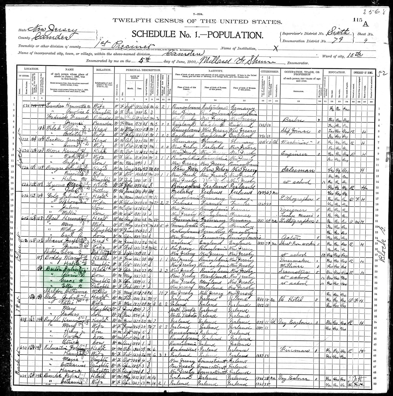 Census Barton - 1900 United States Federal Census