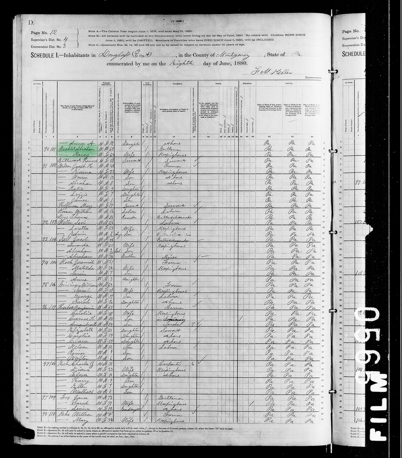 Census Bechtel - 1890 United States Federal Census