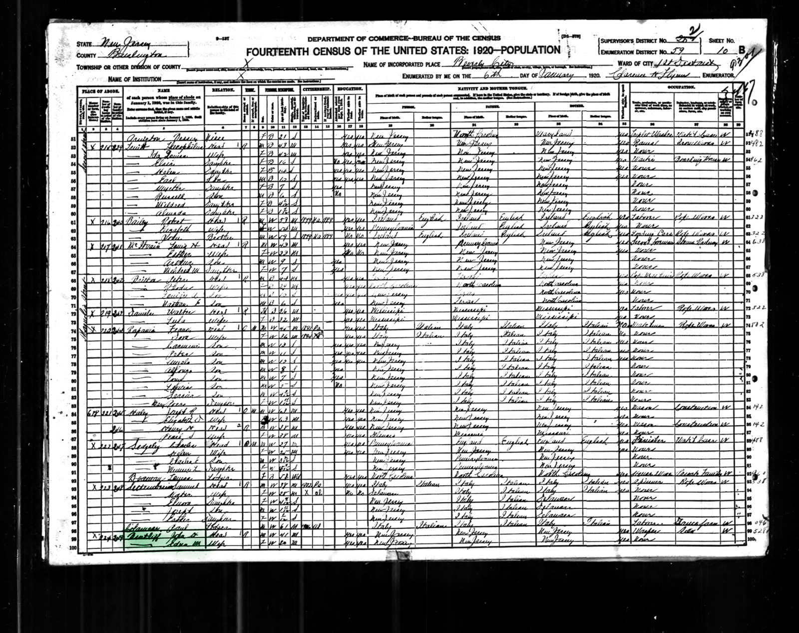Census Bintliff - 1920 United States Federal Census