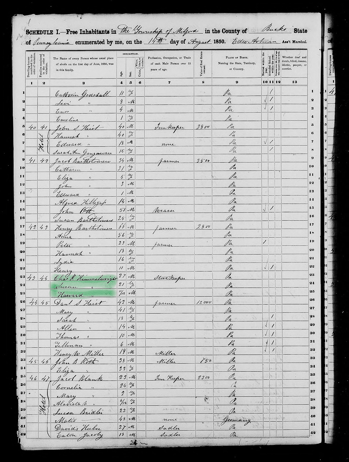 Census Himmelwright - 1850 United States Federal Census