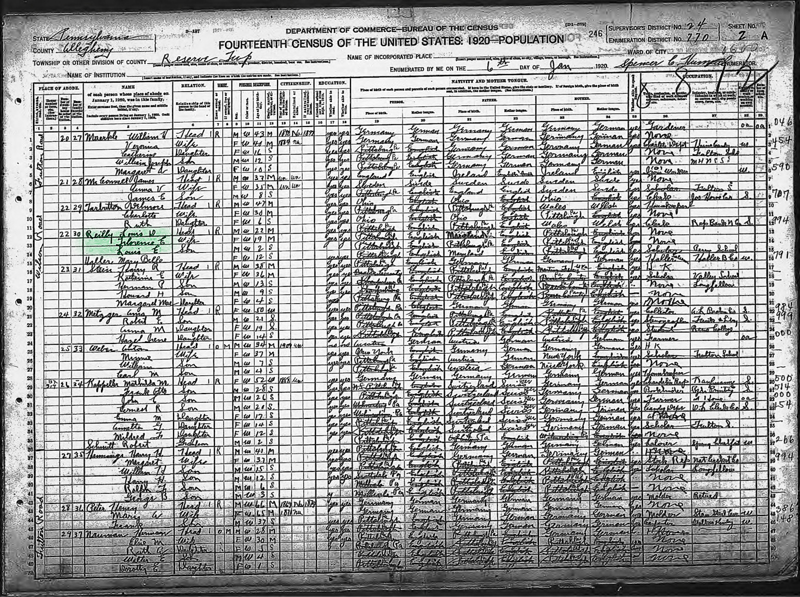 Census Reilly - 1920 United States Federal Census