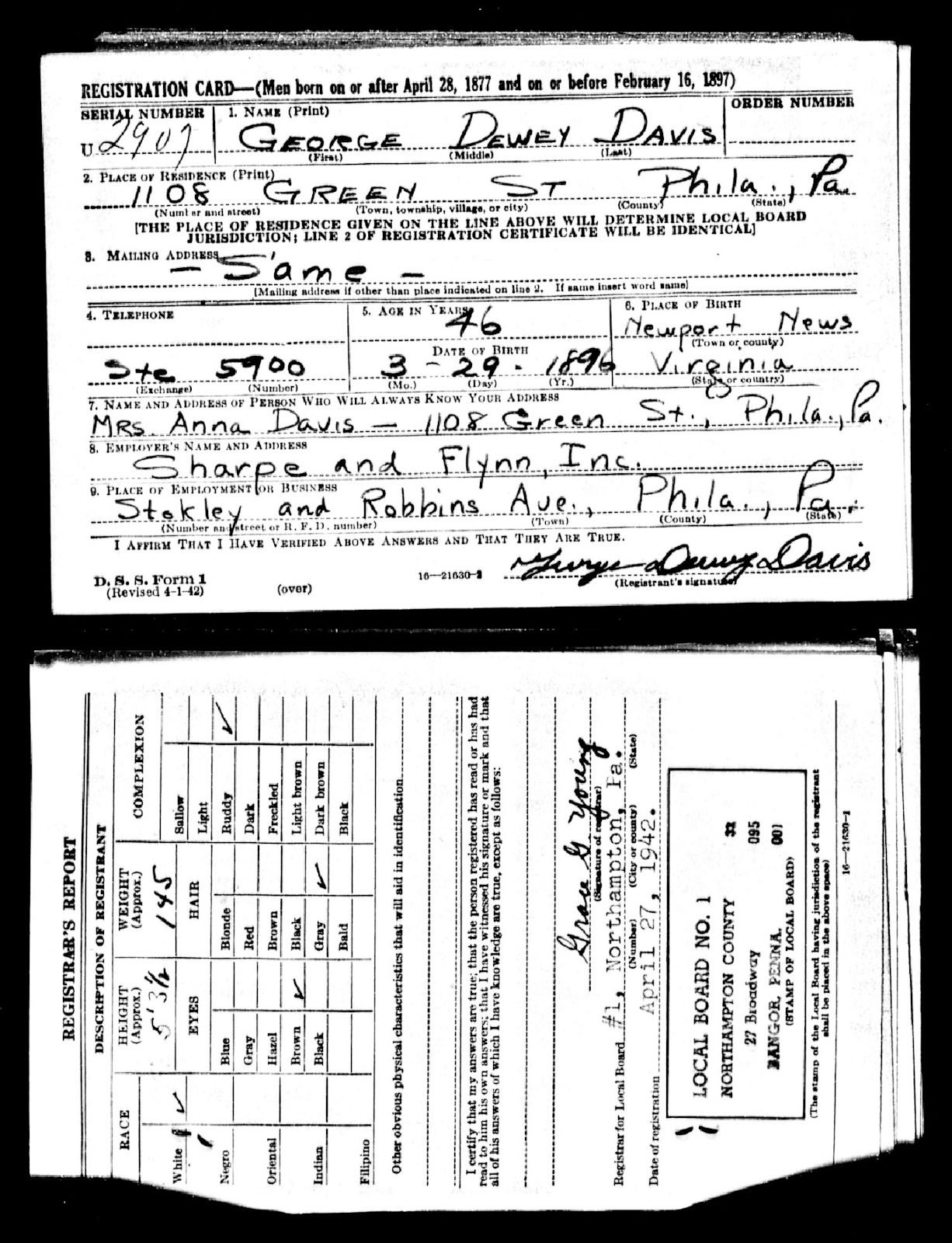 WWII Draft - George Dewey Davis - U.S. World War II Draft Registration Cards, 1942