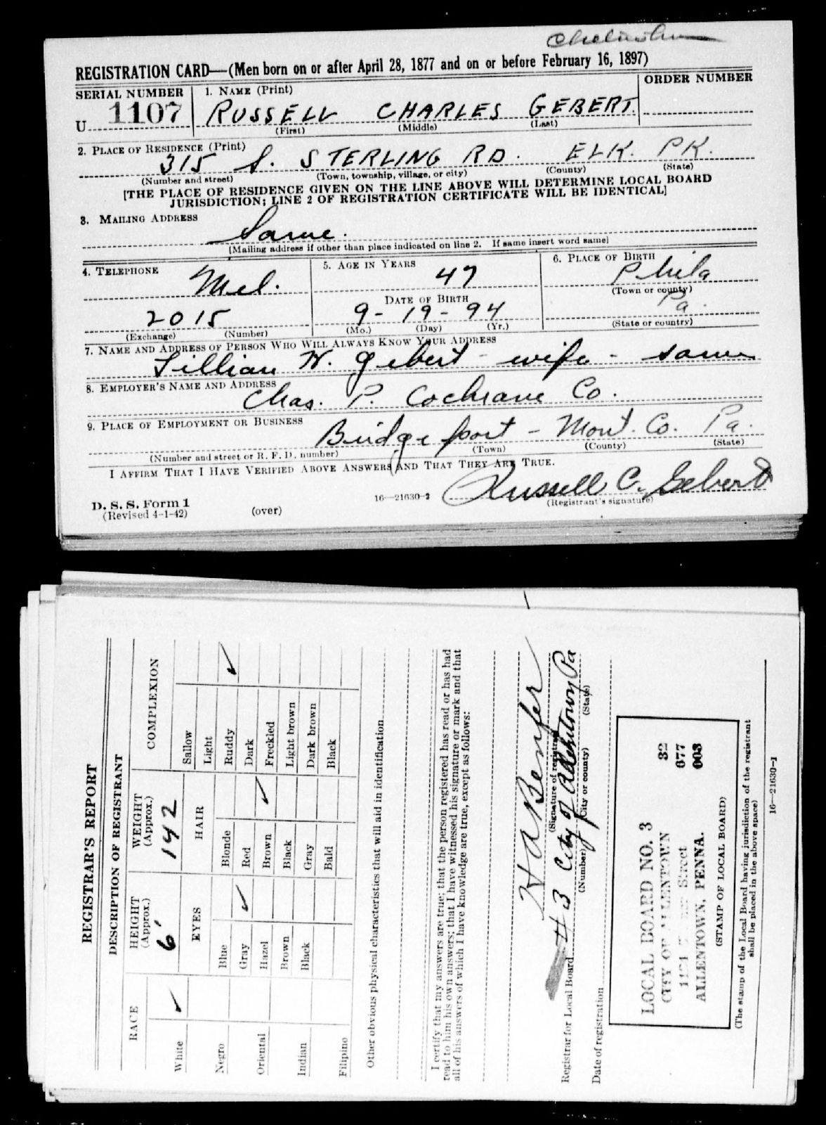 WWII Draft - Russell Charles Gebert - U.S. World War II Draft Registration Cards