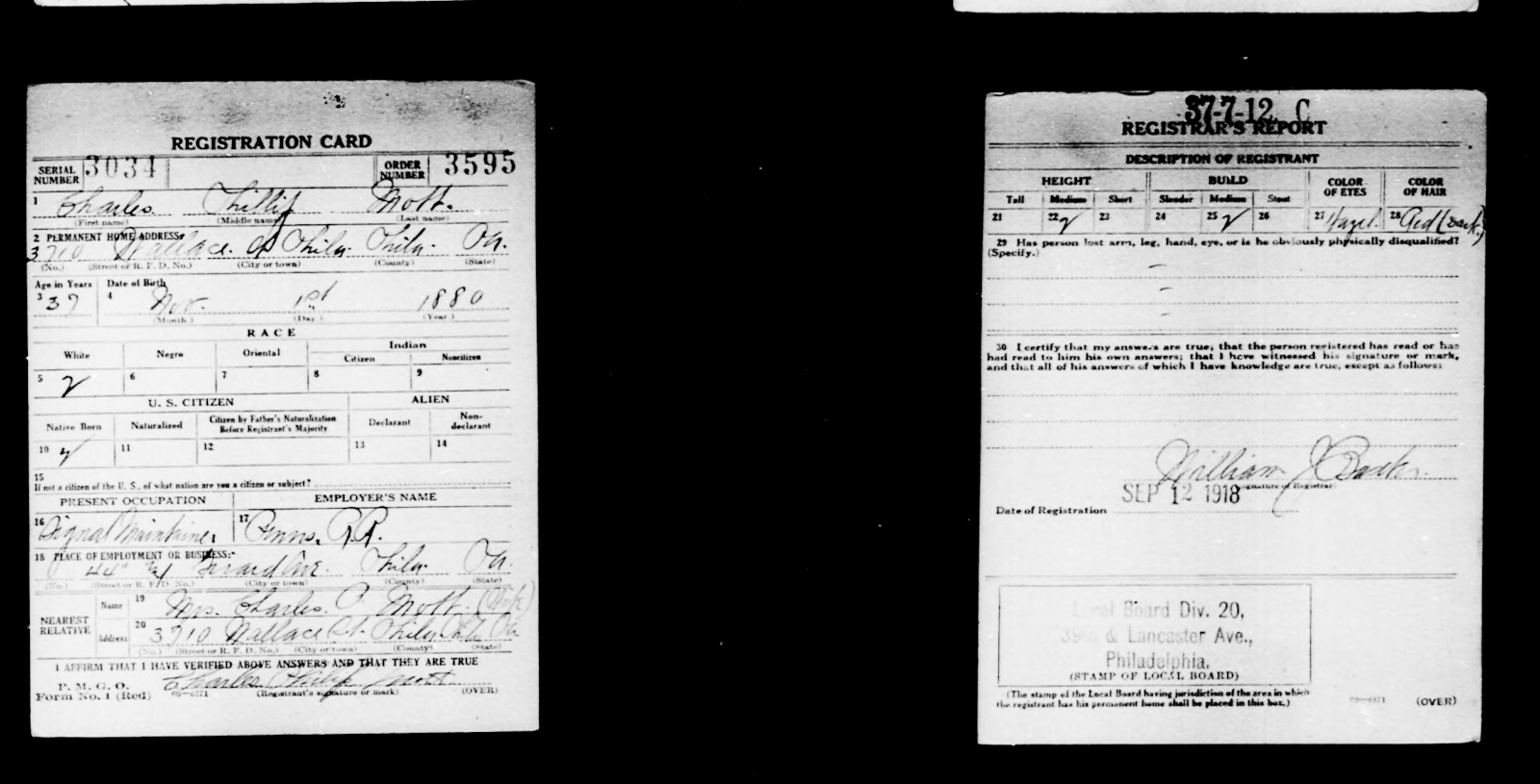 WWI Draft - Charles Phillip Mott - World War I Draft Registration Cards