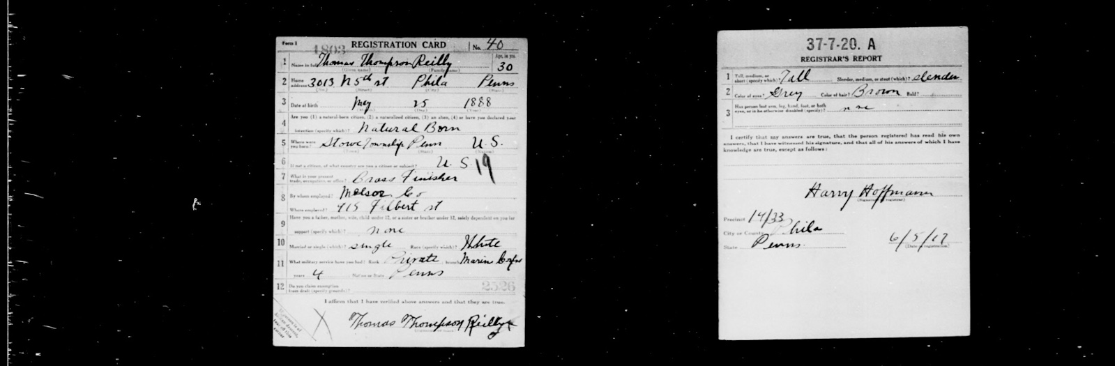 WWI Draft - Thomas Thompson Reilly Sr - World War I Draft Registration Cards, 1917-1918